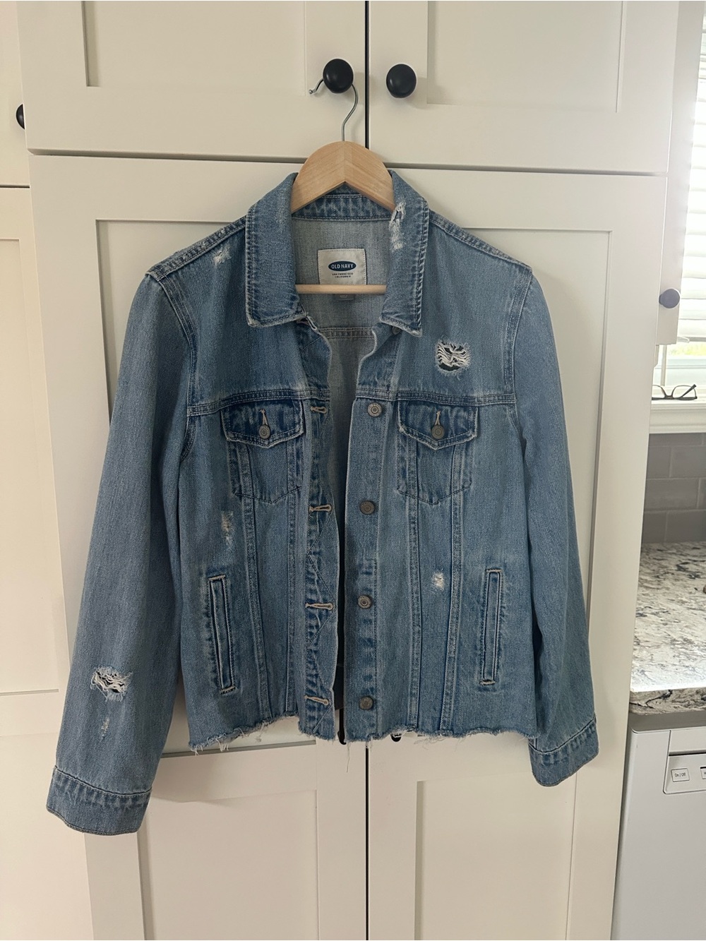 Old Navy Women's Light Blue Distressed Denim Jacket